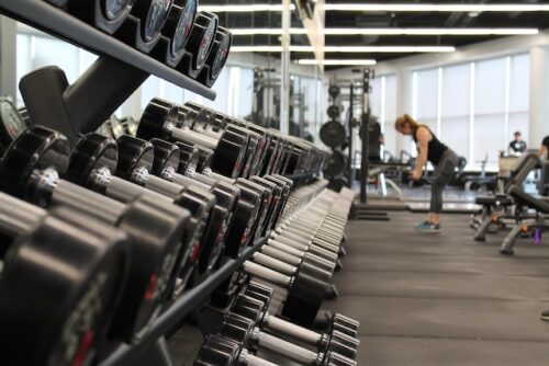 dumbbells on rack in gym