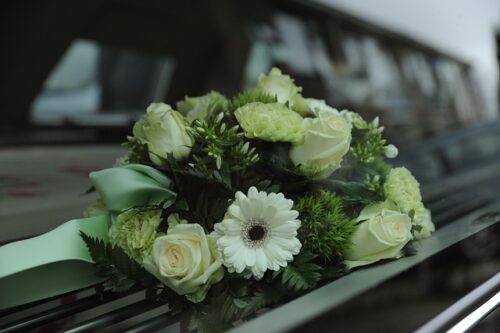 flowers on a casket