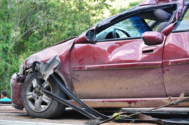 red car with damage
